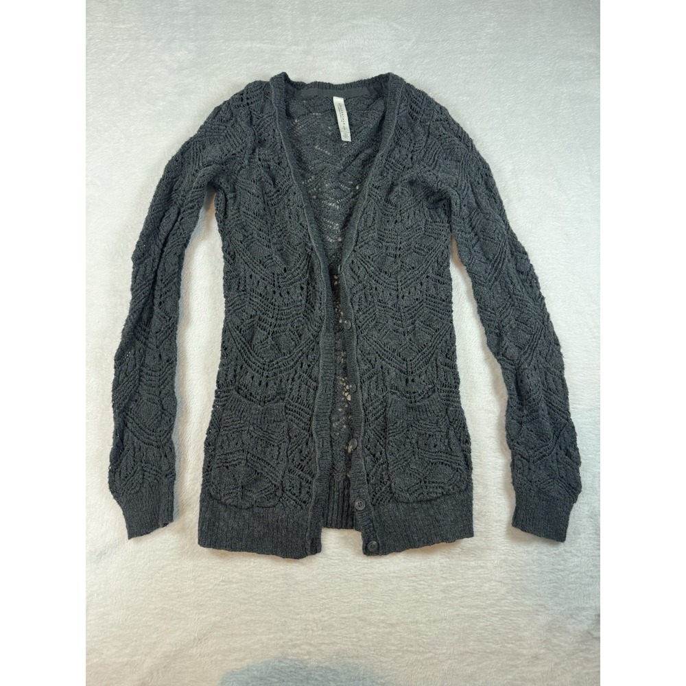 AEROPOSTALE-Gray Long Cardigan V-Neck‎ Sweater-Womens/Juniors-Size S Crochet Y2K